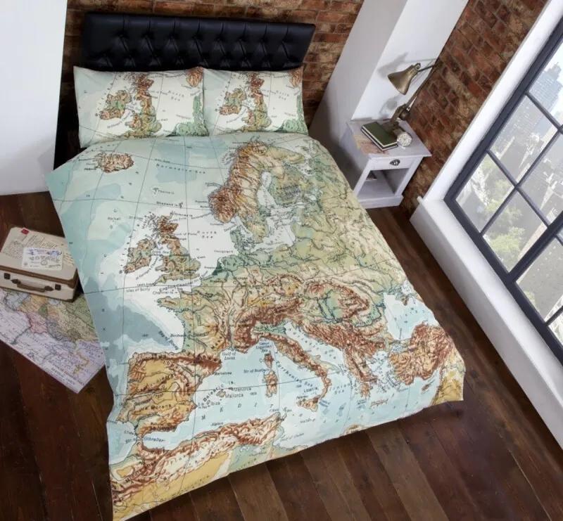 Landkaart 2 persoons dekbedovertrek, Europa dekbed 200 x 200 cm