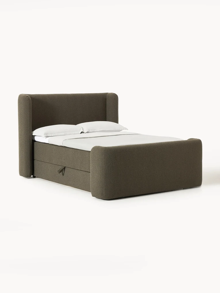 Bouclé boxspring bed Perla met opbergruimte