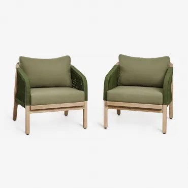 Set Van 2 Tuinstoelen Van Acaciahout Dubai Rustiek Acaciabruin & Stof Leger Groen - Sklum