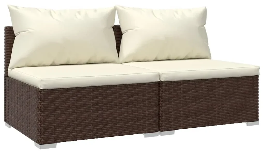 vidaXL 2-delige Loungeset met kussens poly rattan bruin