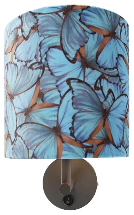 Vintage wandlamp antraciet met velours kap vlinder - Combi Modern E27 rond Binnenverlichting Lamp