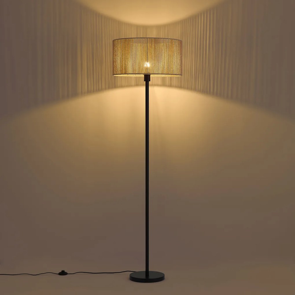 Vloerlamp zwart met beige papieren kap 50/50/25 - Simplo