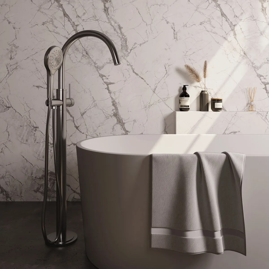 Brauer Stripe vrijstaande badmengkraan met 3 standen handdouche RVS geborsteld PVD