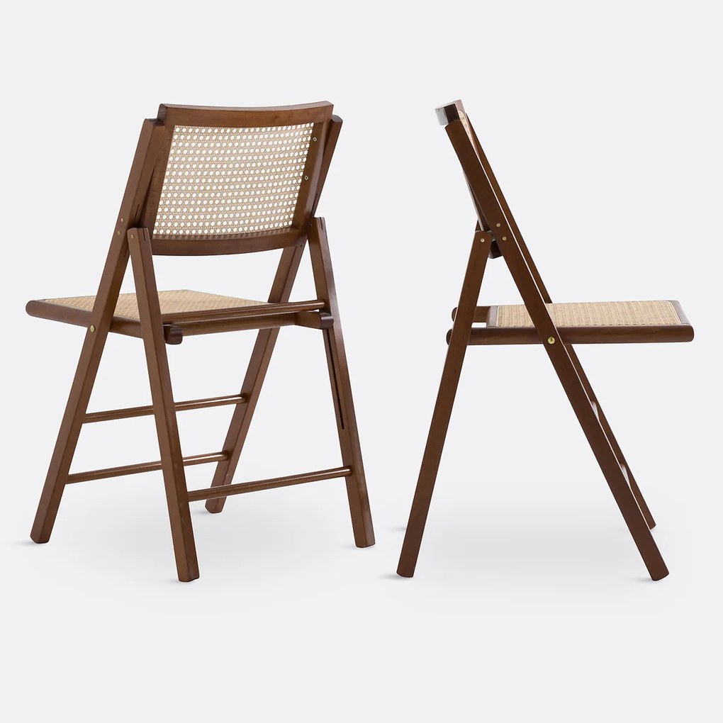 Set van 2 plooibare stoelen in beukenhout en riet, Rivia