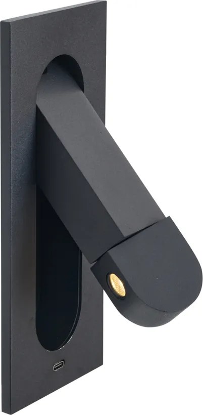 Set van 2 moderne wandlampen zwart incl. LED en USB-C poort - Hilton