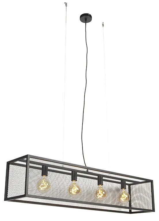 Eettafel / Eetkamer Industriële hanglamp zwart 118 cm met gaas 4-lichts - Cage Industriele / Industrie / Industrial E27 Binnenverlichting Lamp