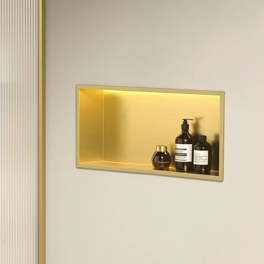 INBOUW BADKAMERPLANK LED 30x60 brush gold