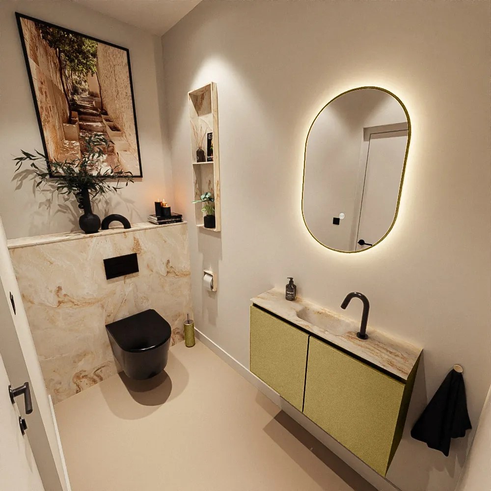 Mondiaz Ture DLux toiletmeubel 80cm oro met wastafel frappe midden met kraangat