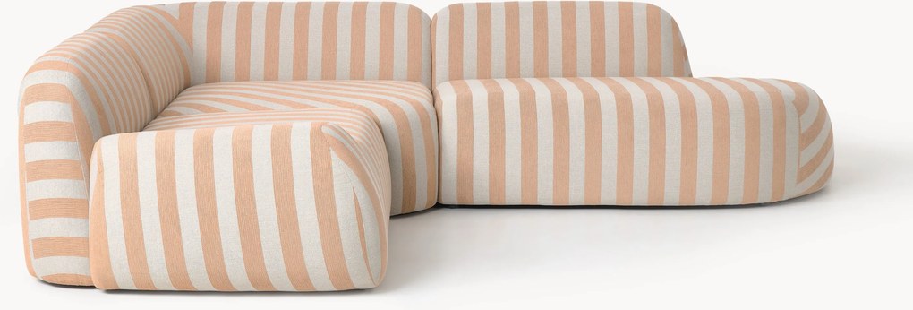 Gestreepte modulaire hoekbank Wolke (4-zits) met chaise longue