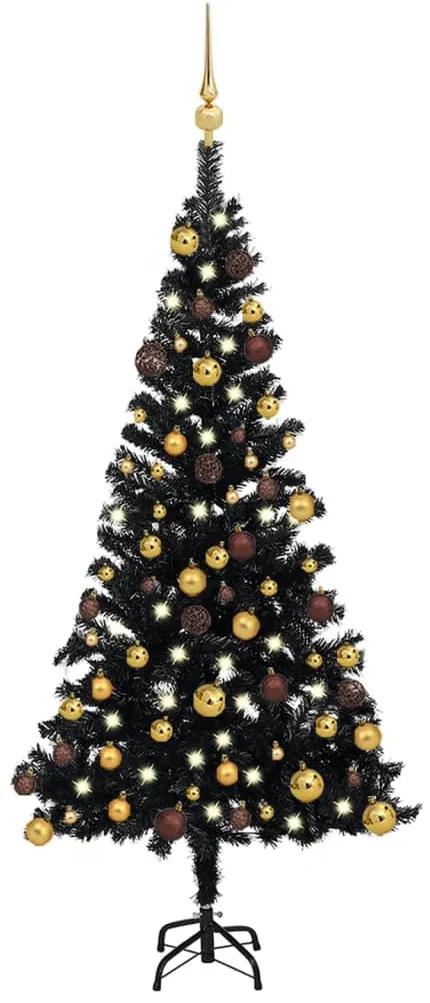 vidaXL Kunstkerstboom met LED's en kerstballen 120 cm PVC zwart