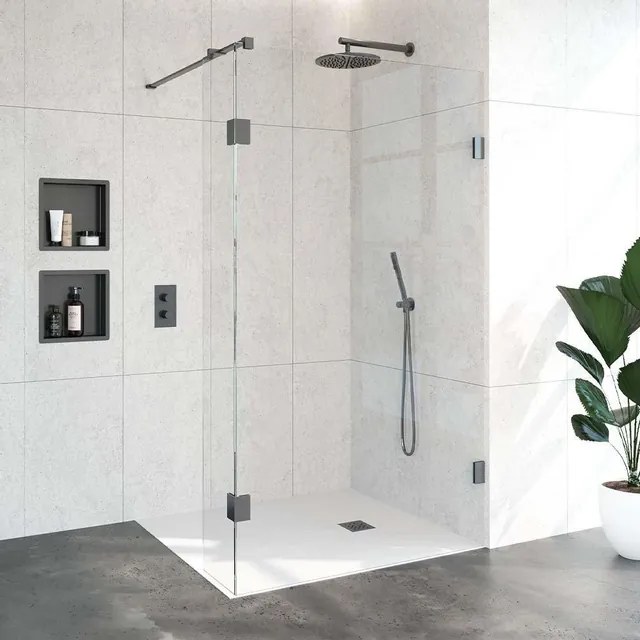 BRAUER Void inloopdouche helder glas 120x200 met 30 zijwand incl. glascoating PVD gunmetal geborsteld GS-VOI2H12030200GM