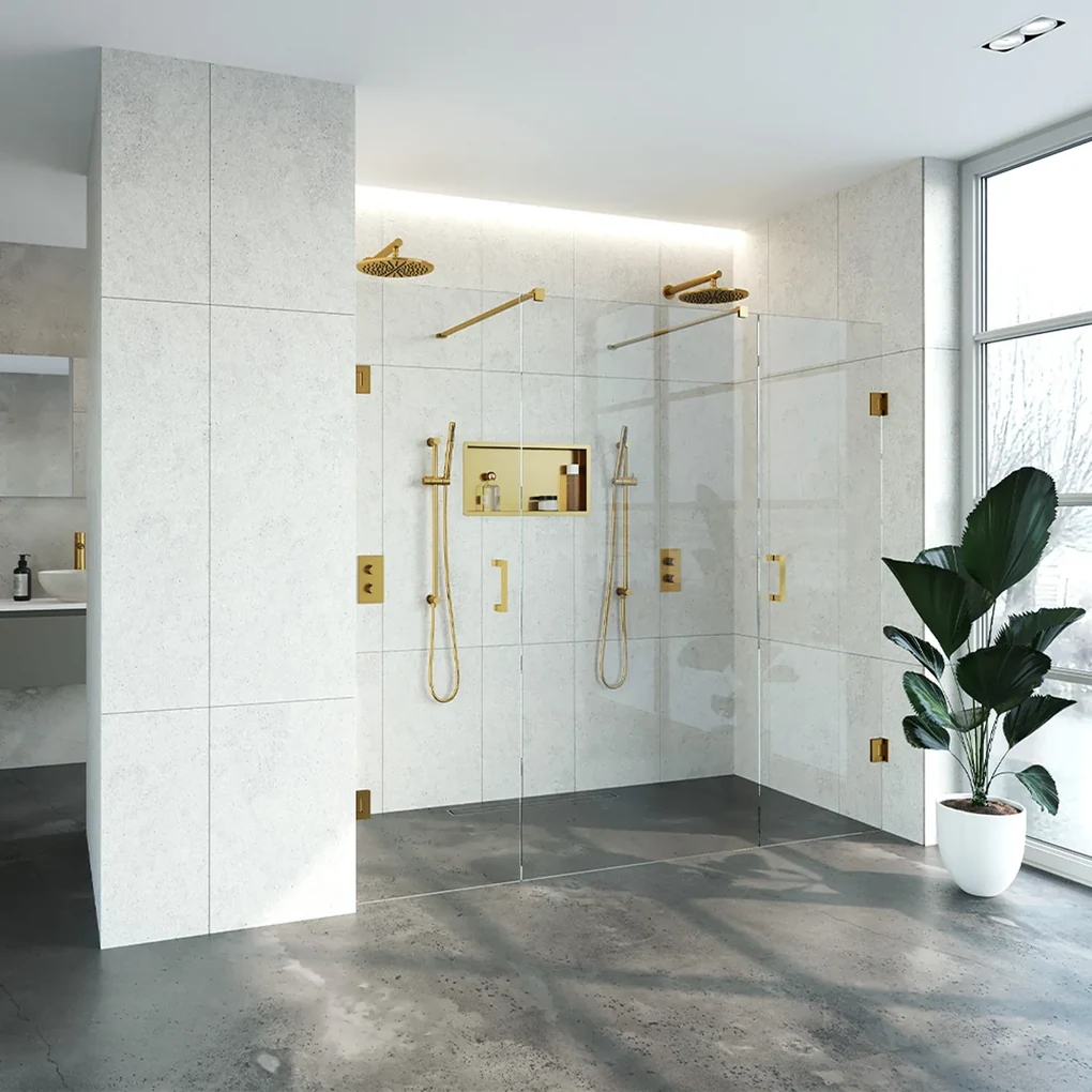 Brauer JC profielloze niscabine XL 220x200cm met 60cm deuren goud geborsteld
