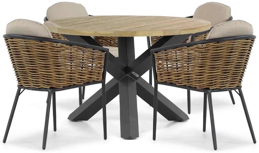 Tuinset Ronde Tuintafel 4 personen 120 cm Aluminium/wicker Grijs Lifestyle Garden Furniture Nice/Rockville