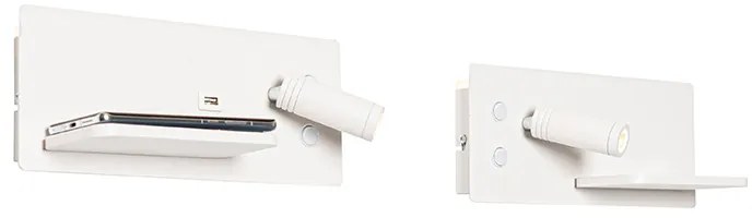 Set van 2 wandlampen wit incl. LED met USB en inductielader - Riza