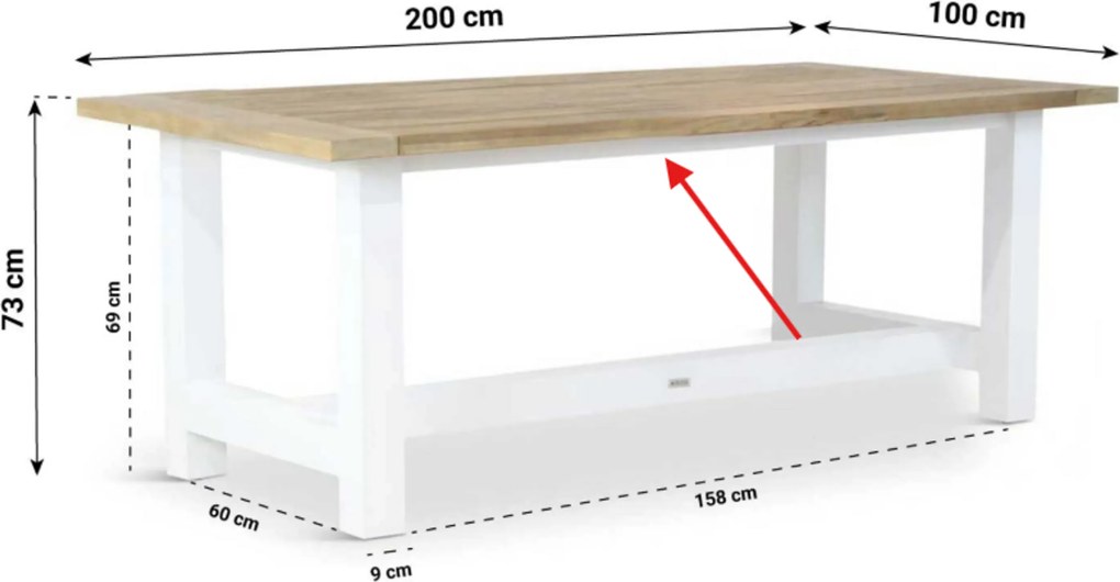 Tuinset 4 personen 200 cm Aluminium Wit Lifestyle Garden Furniture Alessio/Los