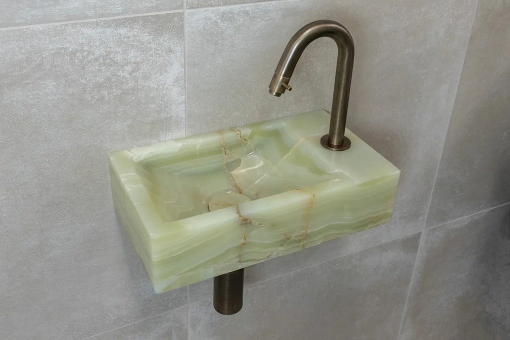 Saniclear Green Onyx fonteinset met gebogen kraan in verouderd messing