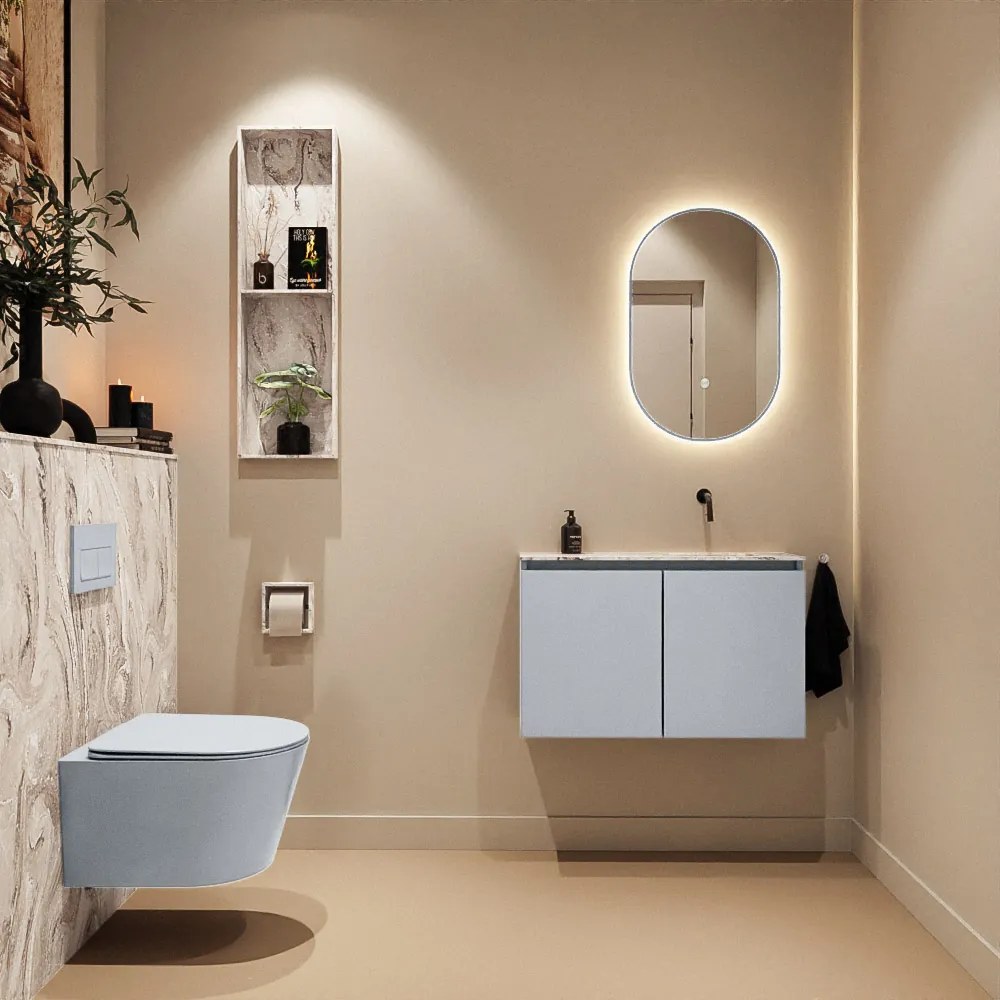 Mondiaz Ture DLux toiletmeubel 80cm clay met wastafel glace rechts zonder kraangat