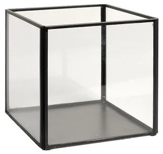 Opbergbakje glas met metalen frame, zwart, groot