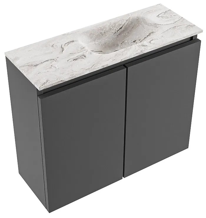 Mondiaz Ture DLux toiletmeubel 60cm dark grey met wastafel glace rechts zonder kraangat