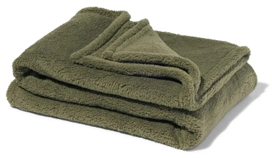 HEMA Woonplaid Teddy 130x150 Donkergroen (groen)