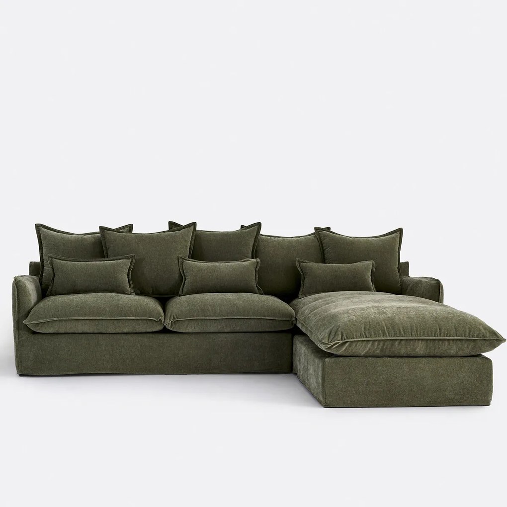 Hoekbank rechts, omvormbaar, met afneembare hoezen, 4-zits, in gemêleerd polyester, ODNA