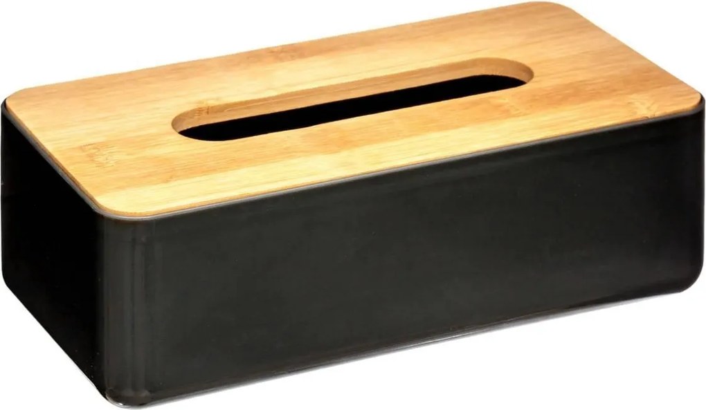 5Five zwart bamboe zakdoekdoos - Opbergdoos voor tissues - 13 x 26 x 8.8 cm - O.a. geschikt voor Kleenex