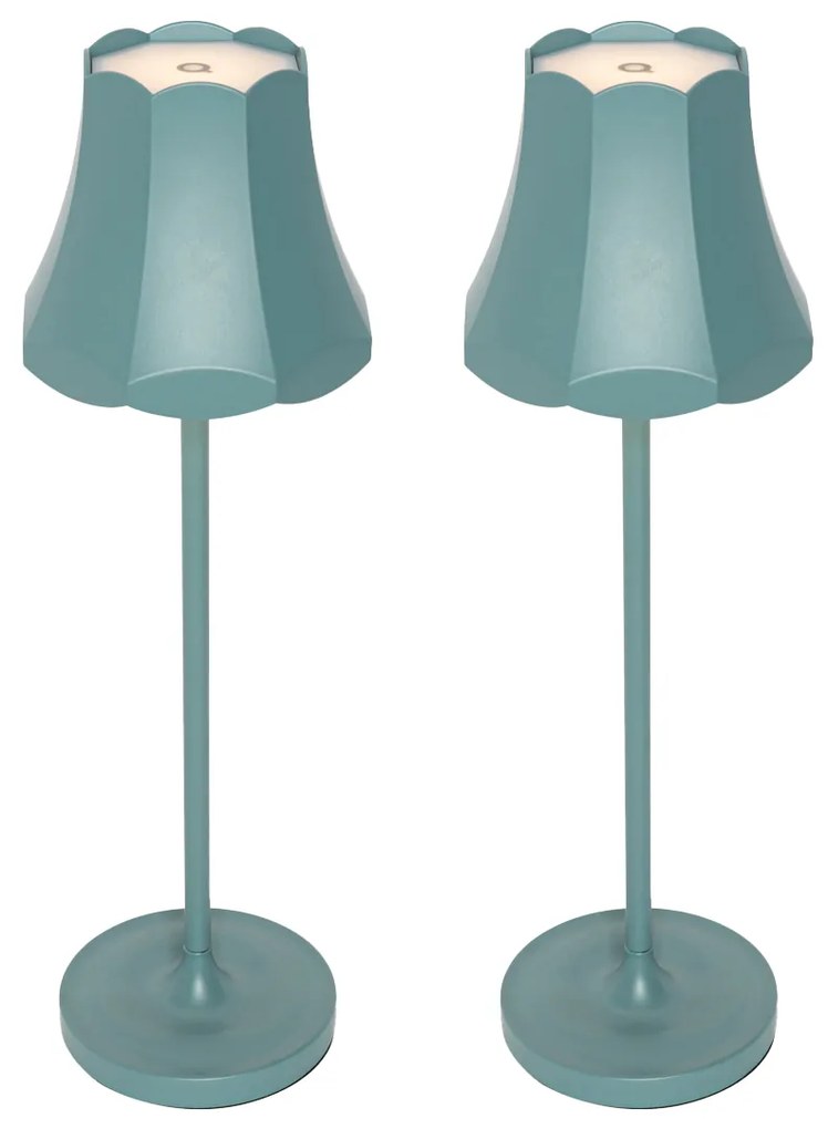 Buitenlamp met dimmer LED Set van 2 Retro tafellamp met dimmeren mineraal blauw oplaadbaar IP44 - Granny Retro IP44 Buitenverlichting Lamp