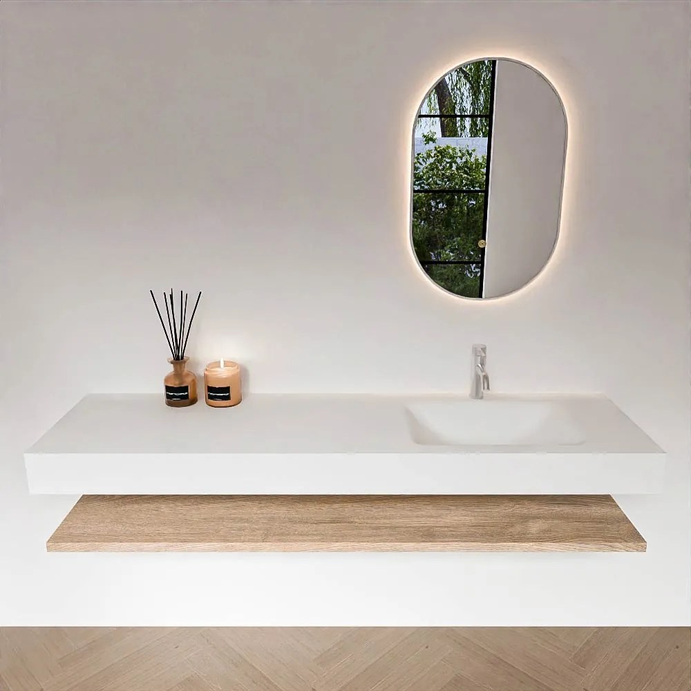 Zaro Alan badmeubel 170cm met planchet washed oak en vrijhangende wastafel cloud rechts 1 kraangat talc