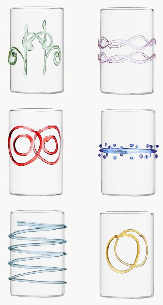 Handgemaakte Deco' Arlecchino borrelglaasjes van borosilicaatglas, 6-delig