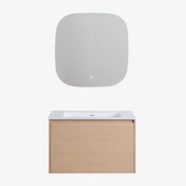 Jacob Zwevend Houten Badkamermeubelset Met Geïntegreerde Wastafel Natuurlijk Hout & Vierkant Led En Anticondens 75x75 Cm Riben & Zonder Kraan - Sklum