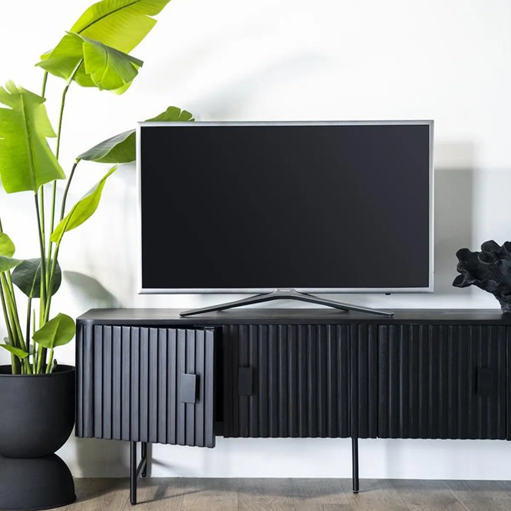 Zwart Tv-meubel Ronde Hoeken - 170x45x56cm.