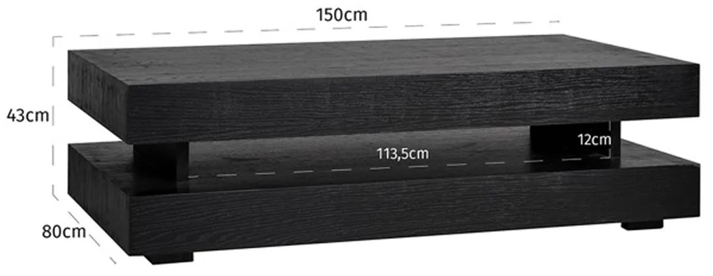 Richmond Interiors Oakura Rechthoekige Salontafel Zwart - 150 X 80cm.