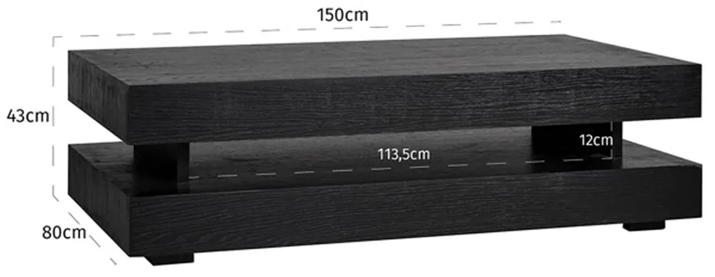 Richmond Interiors Oakura Rechthoekige Salontafel Zwart - 150 X 80cm.