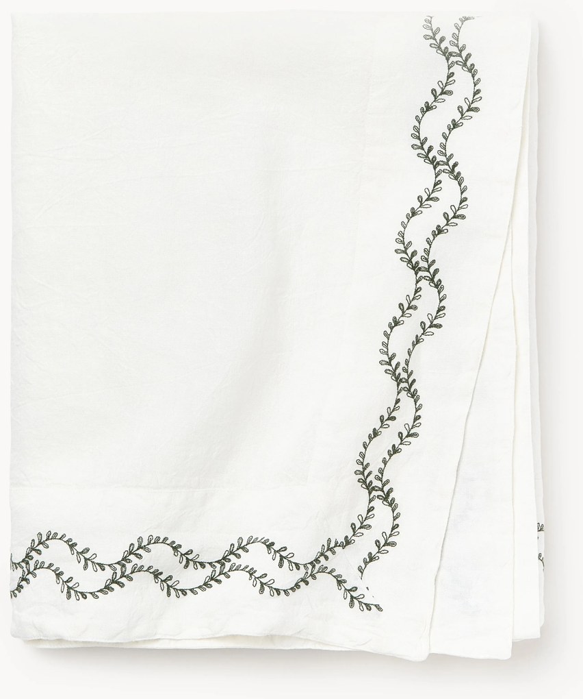 Handgeborduurde tafelkleed Ivy van gewassen linnen