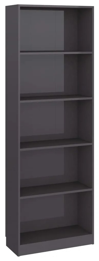 vidaXL Boekenkast 5 schappen 60x24x175 cm bewerkt hout hoogglans grijs