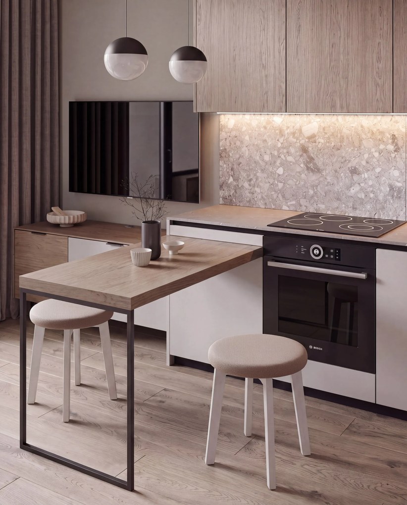 Mazzoni ZOI Beige (stof Storm 06)/wit beuken onderstel - RONDE GESTOFFEERDE KRUK VOOR KEUKEN/WOONKAMER