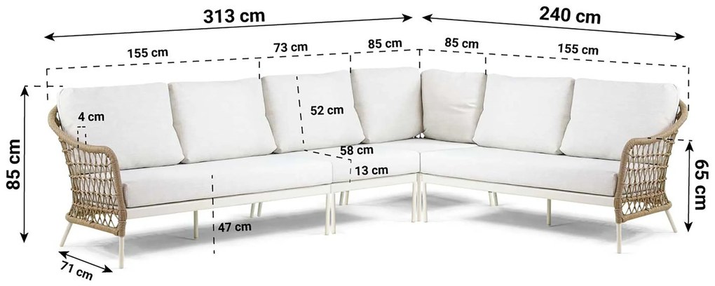 Hoek loungeset 6 personen Aluminium/Wicker Taupe Coco Bali