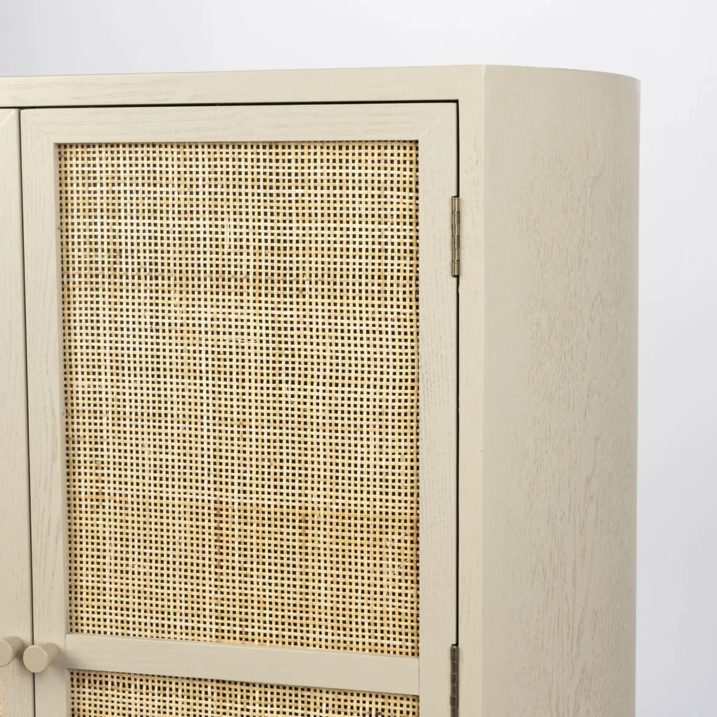 Beige Wandkast Met Rotan Deuren - 80x38x100cm.