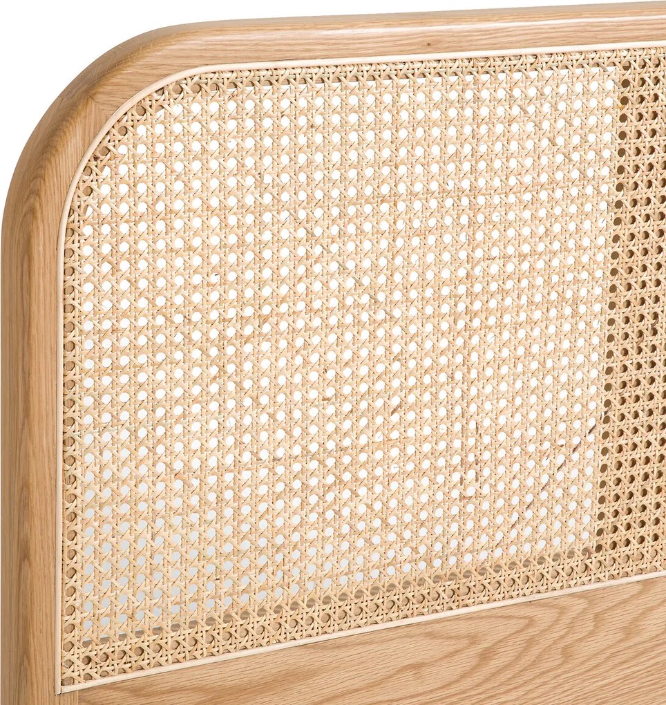 Hoofdbord van massief en gefineerd eikenhout, en rotan vlechtwerk, MADARA