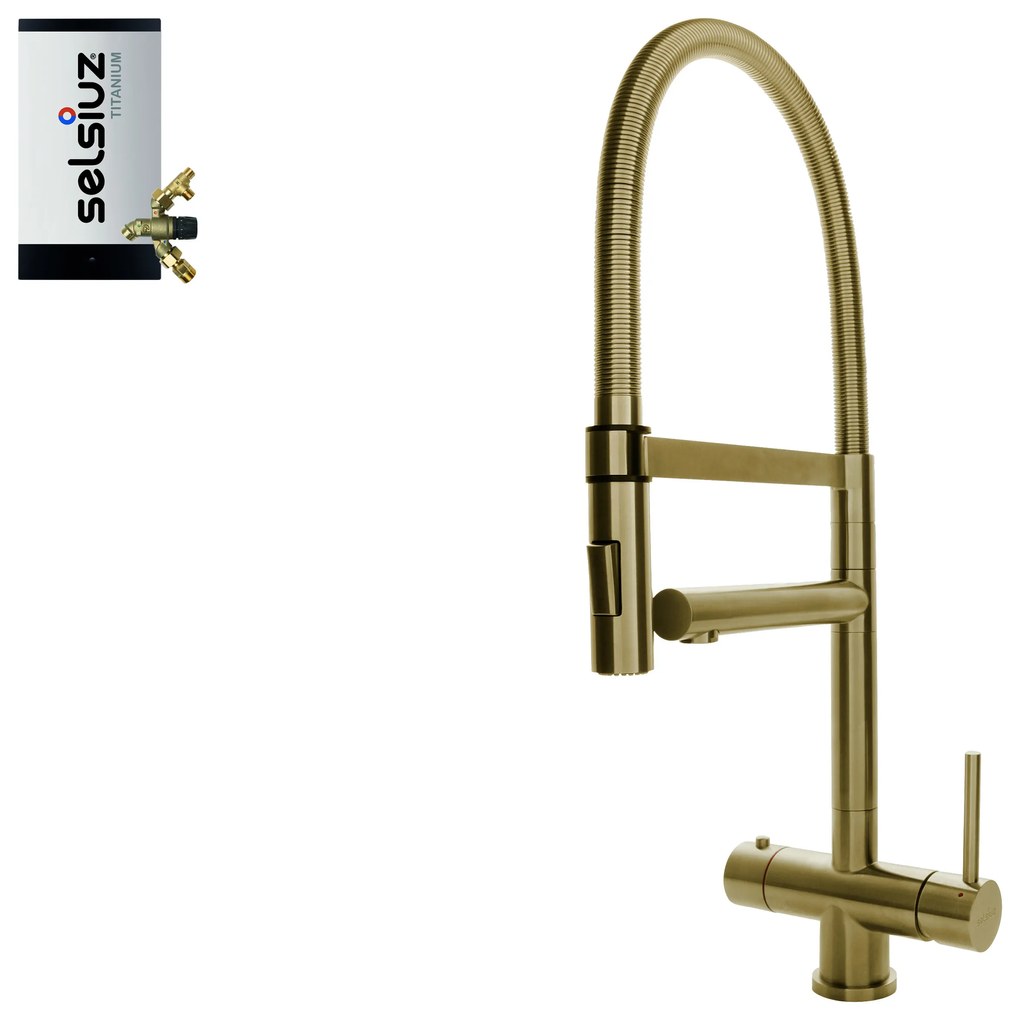 Selsiuz Inox XL kokend water kraan met titanium combi extra boiler gold