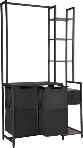 VEVOR Wasmand Wassorteerder met 2 compartimenten (600D Oxford-stof) en 1 lade, wasverzamelaar met ladderplanken, wasscheider Wassorteersysteem voor vuile was Wasruimte Zwart