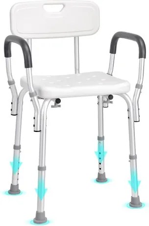 VEVOR Douchekruk Douchestoel 390-520 mm Hoogte Verstelbaar, Badkruk Badzitje Draagvermogen 158,8 kg, Stabiele Douchekruk Douchehulp Badkuipbeugel Aluminiumlegering Frame, Douchezitje Wit