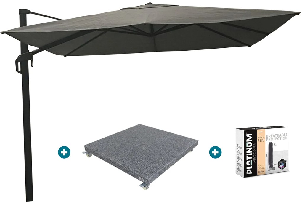 Nesling Coolfit zweefparasol PLUS 3x3 - antraciet - voet en hoes