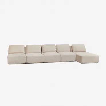 Rechte 5-delige Modulaire Chaise Longue Bank In Vacuüm Verpakt Fluweel Temple Linnen Fluweel Linnenbeige - Sklum