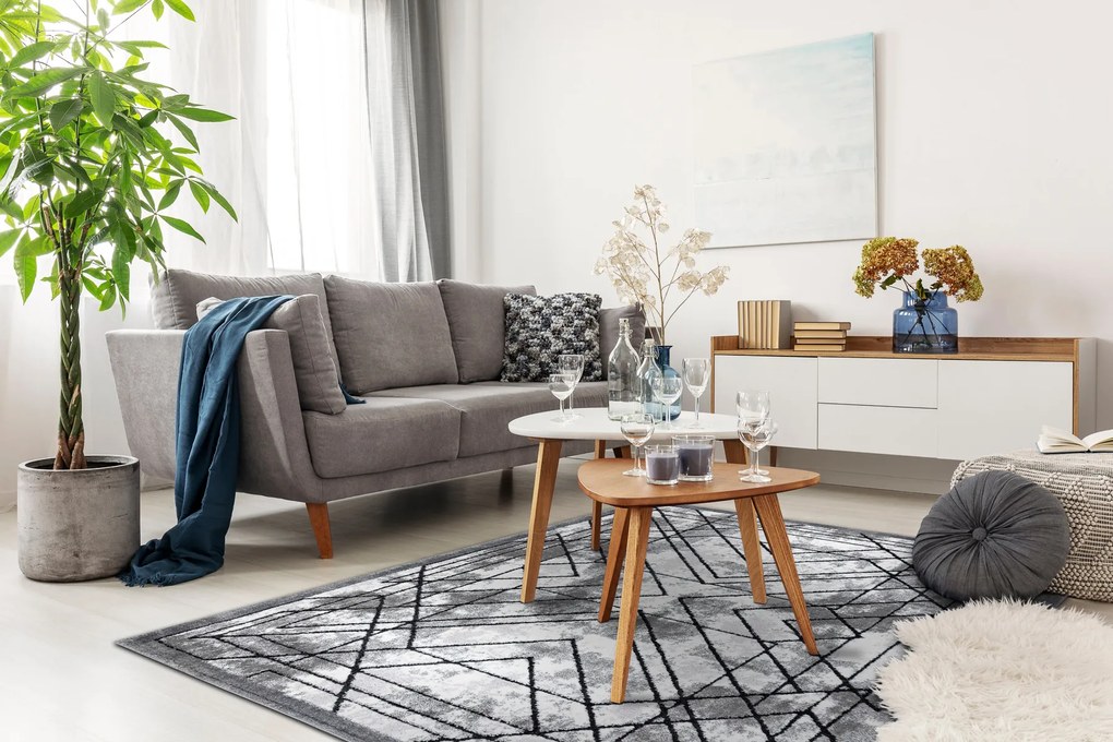 Tapijt modern COZY Lina, geometrisch - Structureel, twee poolhoogte , grijs