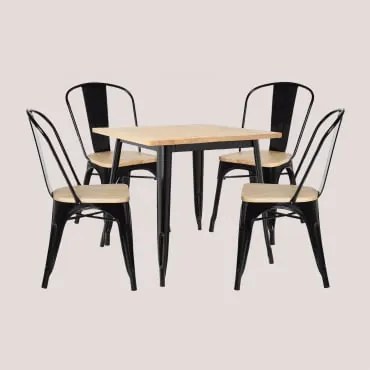 Houten Tafelset (80x80) & 4 Houten Stoelen Lix Natuurlijk Hout - Zwart - Sklum