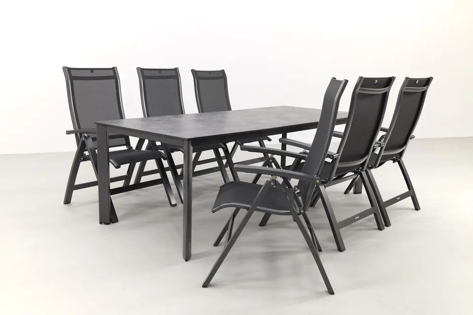 Kettler Altura/Edge verstelbare aluminium tuinset voor 6 personen 220x95 cm. - Antraciet