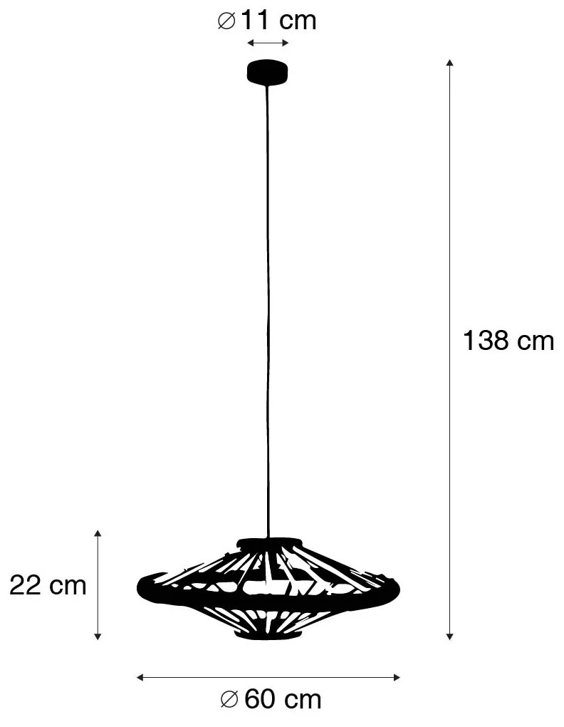 Oosterse hanglamp bamboe met zwart 60 cm - Evalin
