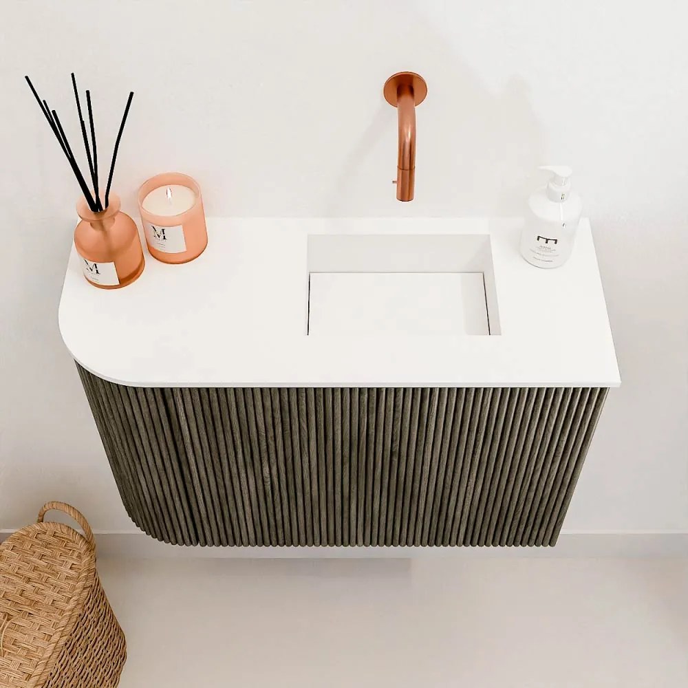Mondiaz Joya 60cm toiletmeubel ronding links shadow met wastafel faye rechts zonder kraangat talc