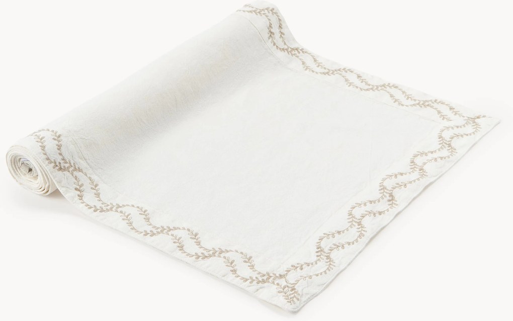 Handgeborduurde tafelloper Ivy van gewassen linnen